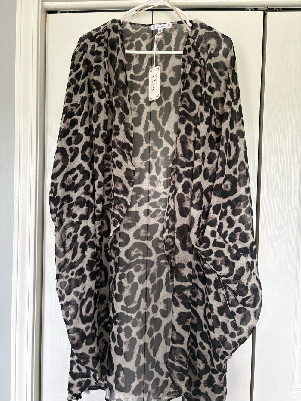 Love Sheer Leopard Print Kimono in Gray and Black